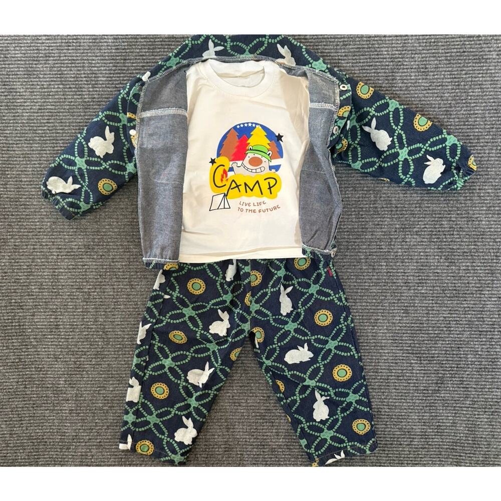 NWT Toddler 3Pc Jean Outfit Set Jacket Pants Camp Graphic T Rabbit Denim Size 2T